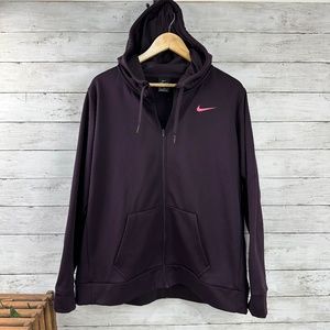 Never Worn! Nike Dark Plum Full-Zip Hoodie with Pink Swoosh